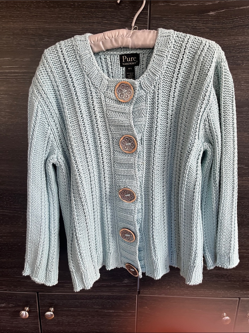 Pure Handknit Cardigan Mineral Blue M/L
